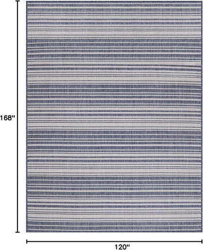 Stripe Outdoor Rug 10x14 Washable Outside Carpet for Indoor Patio Porch Waterproof Easy Cleaning Non Shedding Area Rugs Blue 10 x 14