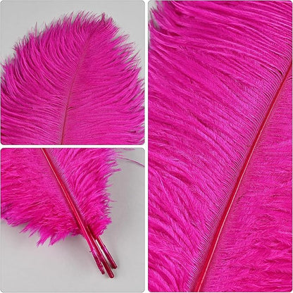THARAHT Hot Pink Ostrich Feathers 12pcs Natural Bulk 8-10Inch 20cm-25cm for Crafts Wedding Party Centerpieces Easter Gatsbi and Home Decoration Feathers