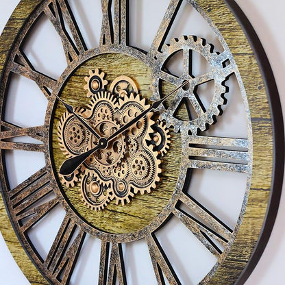 The Gears Clock 36'' Inch Real Moving Gear Wall Clock Vintage Industrial Oversized Rustic Farmhouse (Gold Antique)
