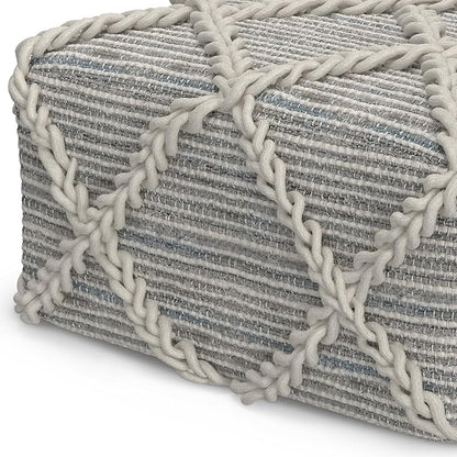 SIMPLIHOME Cowan Contemporary Square Pouf in Grey, Natural Handloom Woven for the Living Room, Bedroom and Kids Room