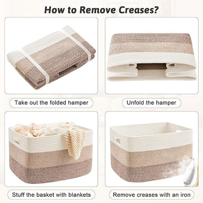 Blanket Basket,Rectangle Woven Baskets for Storage,100L Laundry Basket for Decorative Nursery Blanket,Toys,Dirty Clothes and Magazine in Shelves,Baby Room,and Living Room