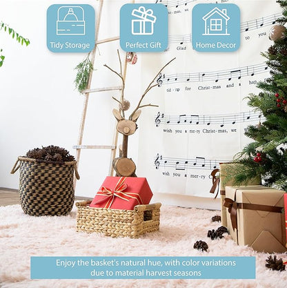 VATIMA Hyacinth Small Wicker Basket 11.6x8.1x4.9" - Bathroom Organizer, Wooden Handle, Decorative Storage