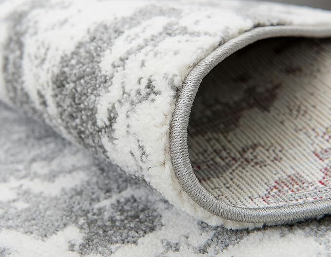 Unique Loom Rosso Collection Vintage, Geometric, Bohemian, Traditional, Distressed, Southwestern Area Rug, Rectangular 9' 0" x 12' 0", Light Gray/Ivory