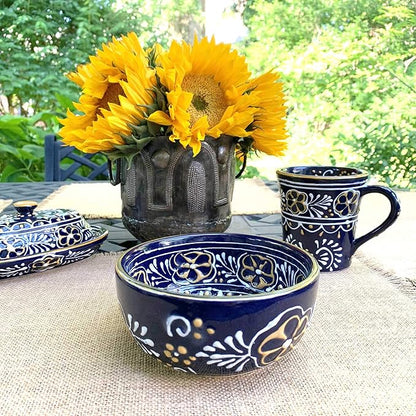 Encantada Handmade Hand-Painted Authentic Mexican Pottery Mugs (2-Pack, Blue Helecho)