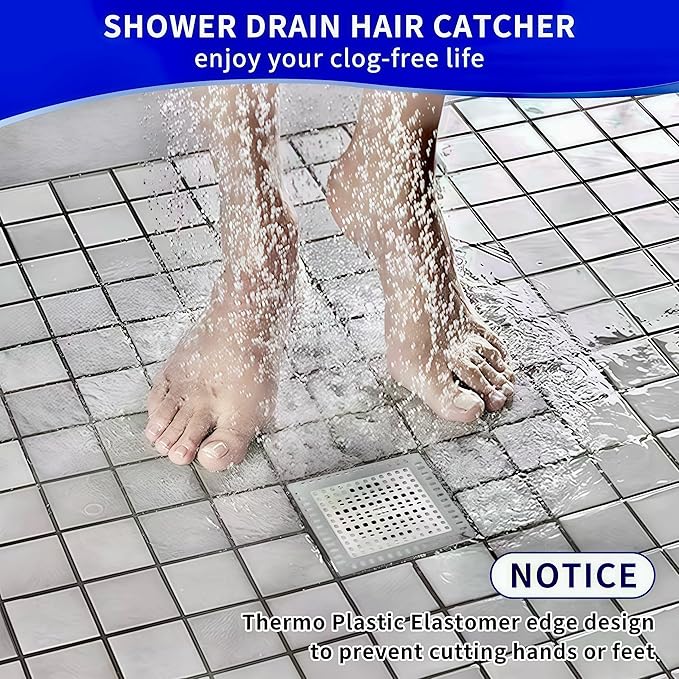 Shower Drain Hair Catcher,2Pcs,4.72'',Flat Drain Hair Catcher,Shower Drain Cover/Filter, Bathroom/Kitchen Sink Drain Strainer,Stainless Steel and TPE
