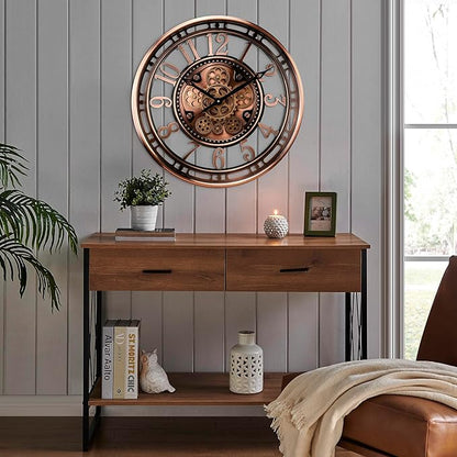 CLXEAST 21 Inch Moving Gear Wall Clock for Modern Farmhouse Living Room Decor,Large Industrial Steampunk Wall Clock for Home Office,Metal Copper Finished,House Warming Gifts New Home