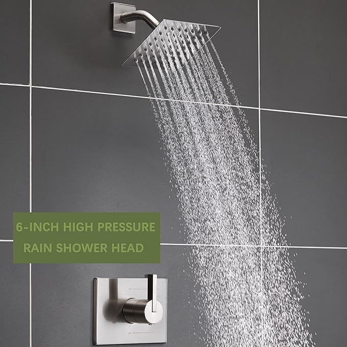 Bathtub Shower Systems, Tub and Shower Faucet Set Combo with 6 Inch Brushed Nickel Shower Faucet Set, Shower Tub Faucets Sets Complete (Valve Included)