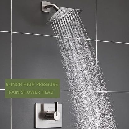 Bathtub Shower Systems, Tub and Shower Faucet Set Combo with 6 Inch Brushed Nickel Shower Faucet Set, Shower Tub Faucets Sets Complete (Valve Included)