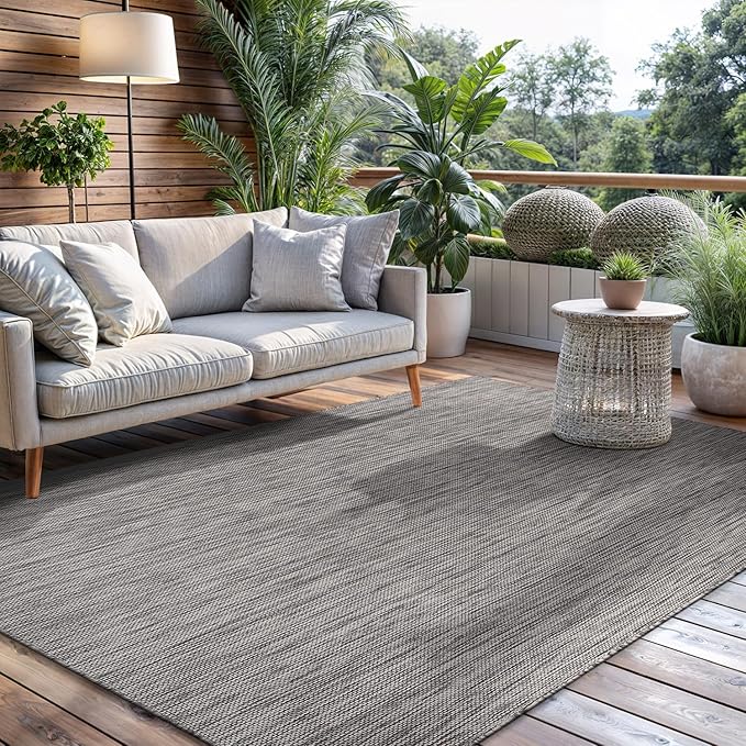 CAMILSON Outdoor Rug 8x10 Modern Area Rugs for Indoor and Outdoor Patios and Porches - Waterproof, Washable, Non-Shedding, Easy-to-Clean Outside Carpet (8 x 10, Solid - Silver Gray)