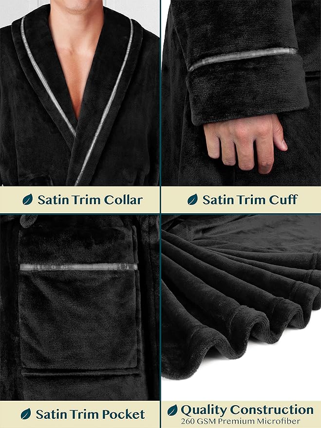 PAVILIA Mens Soft Robe | Warm Fleece Robes for Men, Soft Spa Bathrobe with Shawl Collar and Pockets
