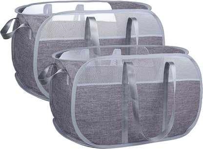Pop Up Laundry Hamper，with Durable Handles collapsible laundry basket，Easy to Open and Fold for college Dorm,kids room，travel (2 gray)…