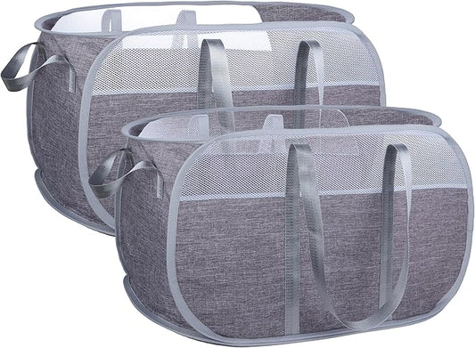 Pop Up Laundry Hamper，with Durable Handles collapsible laundry basket，Easy to Open and Fold for college Dorm,kids room，travel (2 gray)…