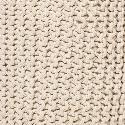 REDEARTH Cylindrical Hand Knitted Pouf - Foot Stool Ottoman - Cord Boho Pouffe - Cotton Round Poof for Home Decor - Living Room - Nursery - Bedroom - Patio (16" x 16" x 16") - Ivory