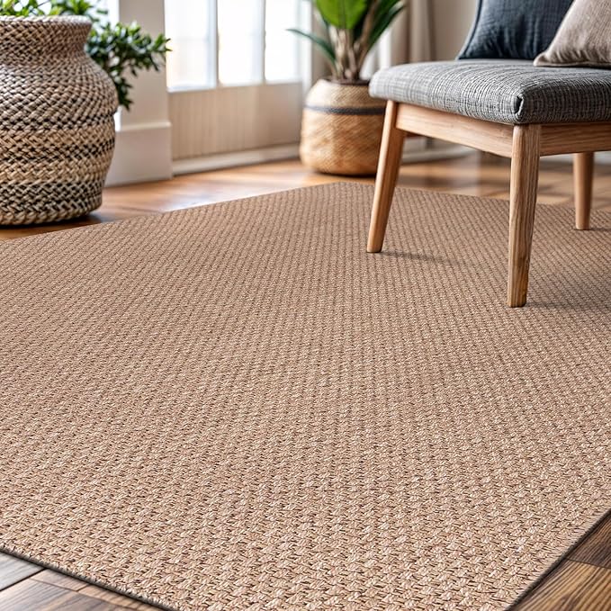 CAMILSON Easy Jute Rug 6x9, Indoor Outdoor Natural Color Farmhouse Area Rugs for Living Room Patio and Kitchen Rug, Solid Boho Woven Design, Easy-Cleaning, Washable Outside Carpet Alfombras (6 x 9)