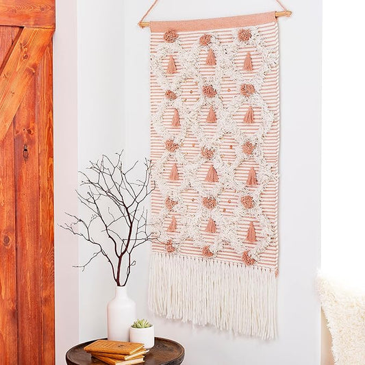 Mark&Day Wall Art, Unterweitersdorf Bohemian Farmhouse White Macrame Tapestry Wall Hanging for Living Room, Bedroom, Office or Kitchen (22"H x 14"W)