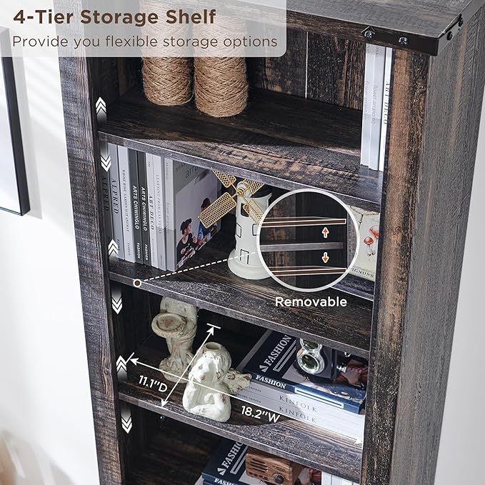 RedLemon Bookcase with 2 File Drawers, 72" Tall Farmhouse Bookshelf with Storage and Adjustable Shelves, 4 Tier Rustic Wood Bookshelf with Cabinet for Home Office, Living Room (Dark Rustic Oak)