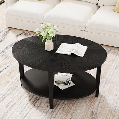 Solid Wood Oval Coffee Table for Living Room, 2 Tier Oval Rustic Coffee Table with Storage Shelf, Double Layer Center Table for Living Room, Easy Assembly