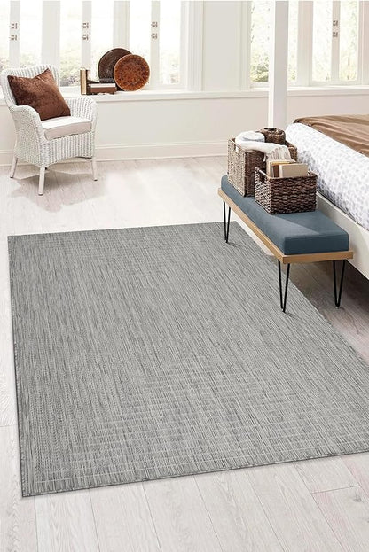 Adiva Rugs Outdoor Indoor Area Rug, Weather Resistant, Easy to Clean, Stain Resistant Floor Mat for Dining Room, Backyard, Deck, Patio (Silver Weiss, 2'6" x 7')