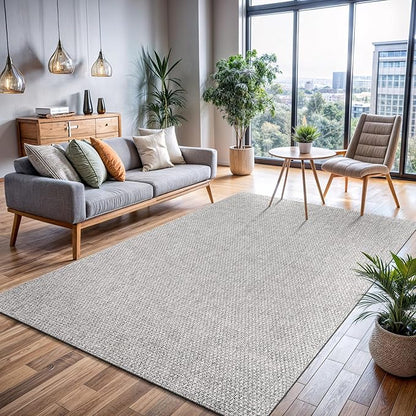 CAMILSON Easy Jute Rug 6x9, Indoor Outdoor Gray Color Farmhouse Area Rugs for Living Room Patio and Kitchen Rug, Solid Boho Woven Design, Easy-Cleaning, Washable Outside Carpet Alfombras (6 x 9)