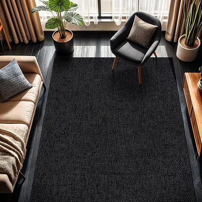 CAMILSON Easy Jute Rug 6x9, Indoor Outdoor Dark Gray Black Farmhouse Area Rugs for Living Room Patio and Kitchen Rug, Solid Boho Woven Design, Easy-Cleaning, Washable Outside Carpet Alfombras (6 x 9)