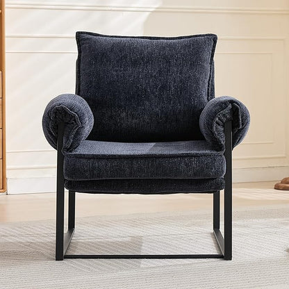 YISHENG Accent Chair with 6-Angle Adjustable Backrest, Chenille Fabric Living Room Chair Upholstered Lounge Chair, Modern Chair Cozy Reclining Chair for Reading Room, 1PC Dark Blue