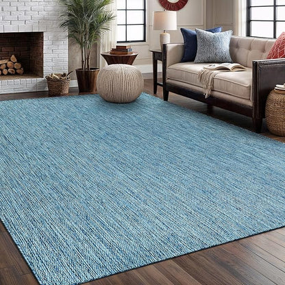 Washable Indoor Outdoor Rug Weather Resistant Carpet Modern Solid for Porch Deck Balcony Backyard Patio Rug 6x9 Aqua Blue