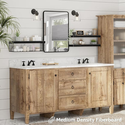 QEEIG Bathroom Shelves 24 inches Long - Floating Shelf for Wall Over Toilet Paper Storage Basket Farmhouse Set of 3, Black (019-60B3)