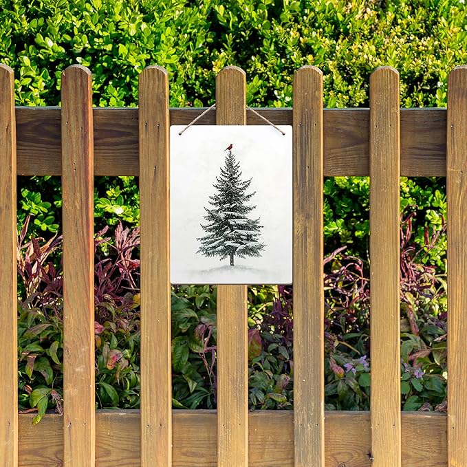 DUXMNAMG Christmas Winter Tree Bird Hanging Wooden Signs 10x8, Christmas Wall Decor, Vintage Home Room Office Hanging Wall Decor