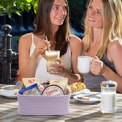 Small Woven Storage Baskets 12“X8”X5“ Decorative Rope Bins for Organizing Shelves, Closets, and Toys, Empty Gift Baskets, Cute Organizer Basket for Home and Office (purple, regular)