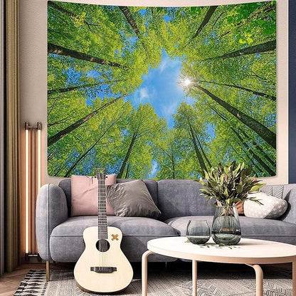 AMM Nature Forest Tree Celling Tapestry Lush Green Treetops Sunlit Tapestry for Bedroom Aesthetic Sky Sunlight Canopy Leaves Landscape Tapestries Wall Hanging for Living Room Dorm Office 48 x 36 Inch