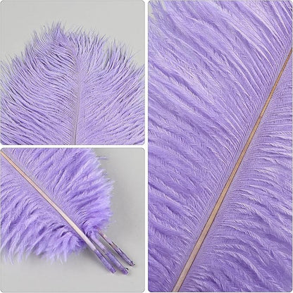 THARAHT Lavender Ostrich Feathers 12pcs Natural Bulk 8-10Inch 20cm-25cm for Crafts Wedding Party Centerpieces Flower Arrangement Easter Gatsbi and Home Decoration Feather