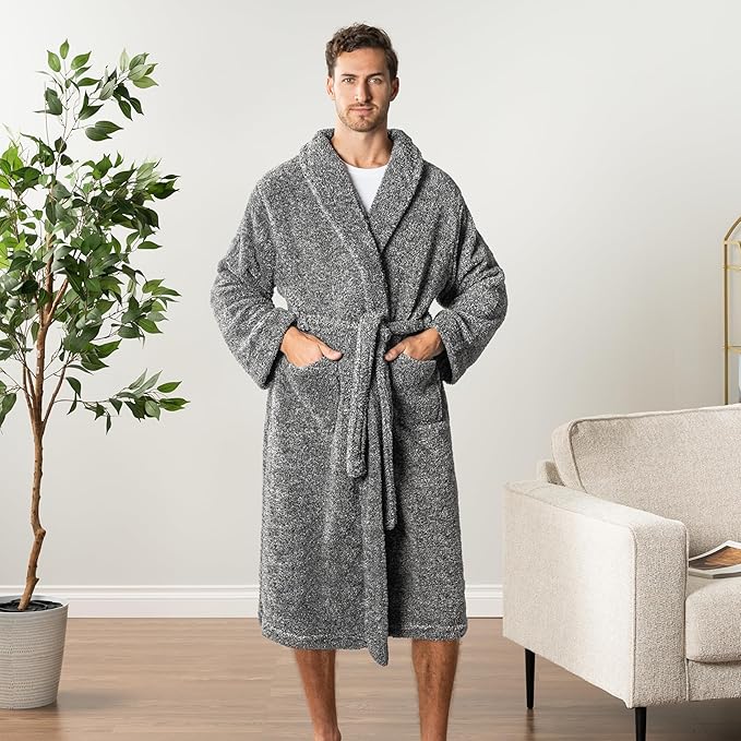 PAVILIA Mens Soft Robe, Plush Fluffy Fleece Bathrobe Men, Long Sherpa Shaggy Spa Robe