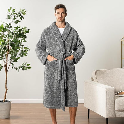 PAVILIA Mens Soft Robe, Plush Fluffy Fleece Bathrobe Men, Long Sherpa Shaggy Spa Robe