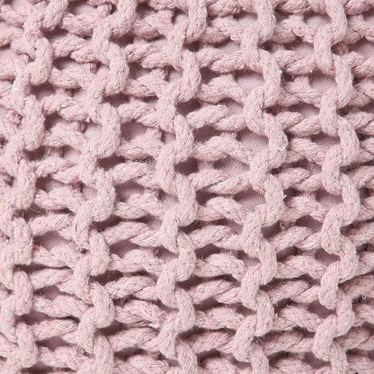 REDEARTH Round Pouf Ottoman - Hand Knitted Boho Poof Home Décor Pouffe Circular Footrest for Living Room - Bedroom - Lounge - 100% Cotton (19.5"x19.5"x14") - Pale Pink