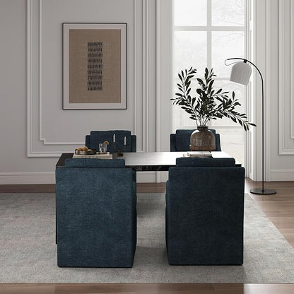 VKNOW Upholstered Dining Chairs Set of 4, Modern Kitchen Chairs Dinner Chairs with 4 Casters, Linen Armchair for Bedroom Reading Room Living Room, Navy