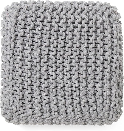 REDEARTH · Cube Low Pouf Foot Stool Ottoman - Hand Knitted Poof - Cord Boho Pouffe - Home Décor - Stuffed Footrest for Living Room - Nursery - Bedroom - Patio (16" x 16" x 8") - Light Gray