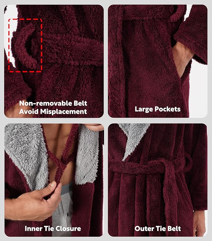 DAVID ARCHY Men's Soft Fleece Plush Robe Full Length Long Bathrobe
