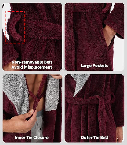DAVID ARCHY Men's Soft Fleece Plush Robe Full Length Long Bathrobe