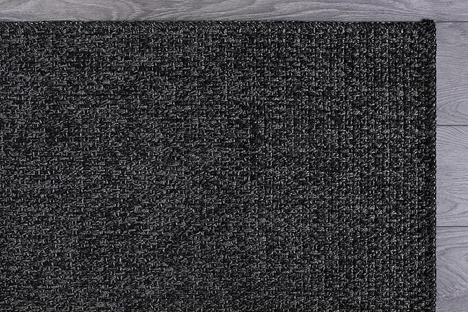 CAMILSON Easy Jute Rug 9x12, Indoor Outdoor Dark Gray Black Farmhouse Area Rugs for Living Room Patio and Kitchen Rug Solid Boho Woven Design Easy-Cleaning Washable Outside Carpet Alfombras (9 x 12)