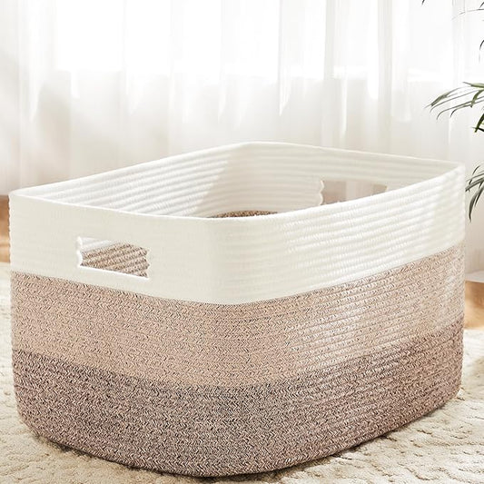 Blanket Basket,Rectangle Woven Baskets for Storage,65L Laundry Basket for Decorative Nursery Blanket,Toys,Dirty Clothes and Magazine in Shelves,Baby Room,and Living Room
