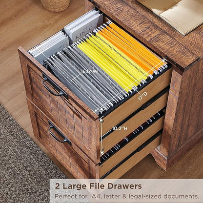 RedLemon Bookcase with 2 File Drawers, 72" Tall Farmhouse Bookshlef with Storage and Adjustable Shelves, 4 Tier Rustic Wood Bookshelf with Cabinet for Office, Living Room (Reclaimed Barnwood Color)