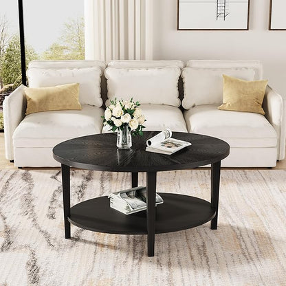 Solid Wood Oval Coffee Table for Living Room, 2 Tier Oval Rustic Coffee Table with Storage Shelf, Double Layer Center Table for Living Room, Easy Assembly