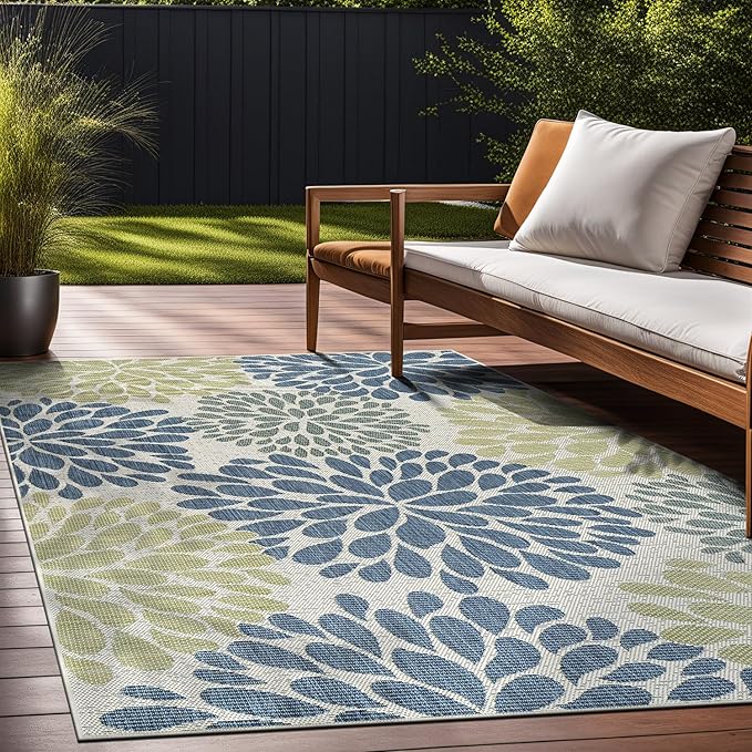 Beverly Rug Outdoor Rug 10x14 Modern Exotic Tropical Leaf Area Rugs for Indoor and Outdoor Patio Deck Porch Garden Water Resistant Washable Outside Carpet (10 x 14 Olive)