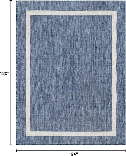 Bordered Outdoor Rug 8x10 Washable Outside Carpet for Indoor Patio Porch Waterproof Easy Cleaning Non Shedding Area Rugs Blue 8 x 10