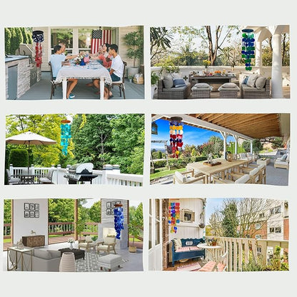 Bellaa 24834 Wind Chimes Outdoor, Garden Decorations, Musical, Indoor/Outside Windchimes, Beach, Ocean Breeze, Gifts for Mom, Gift for All Occasions, Capiz Sea Glass Shells Wood American Patriotic