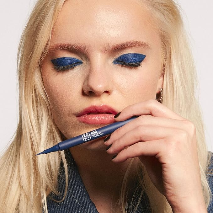 3INA The Color Pen Eyeliner 830 - Ultra Fine Tip 14H Dark Blue Longwear Liquid Liner - Vibrant Color, Matte, Smudgeproof, Flake Proof Eye Makeup - Cruelty Free, Paraben Free, Vegan Cosmetics - Navy