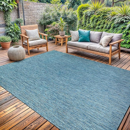 Washable Indoor Outdoor Rug 9x12 Weather Resistant Area Rugs Modern Solid for Porch Deck Balcony Backyard Patio Outside Carpet (9 X 12 Aqua Blue)