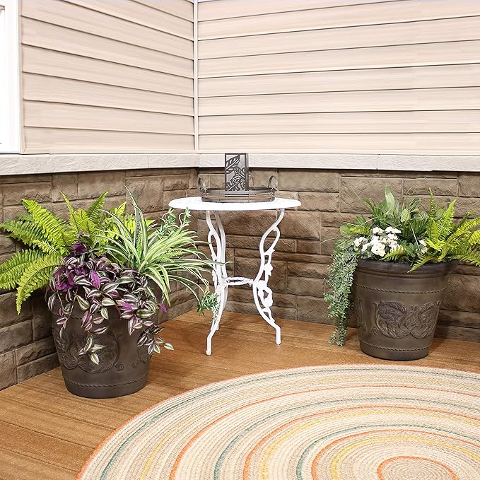 Sunnydaze 19.5-Inch Arabella Large Plant Pot - Polyresin Round Outdoor Planter with Drillable Drainage Holes - 2 Pack - Sable