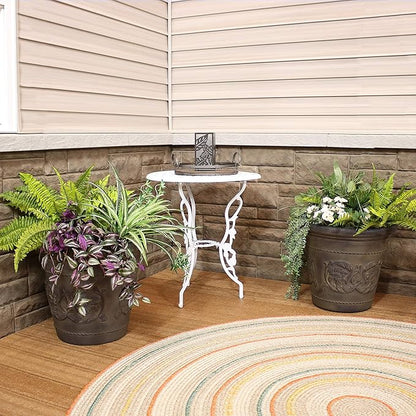 Sunnydaze 19.5-Inch Arabella Large Plant Pot - Polyresin Round Outdoor Planter with Drillable Drainage Holes - 2 Pack - Sable