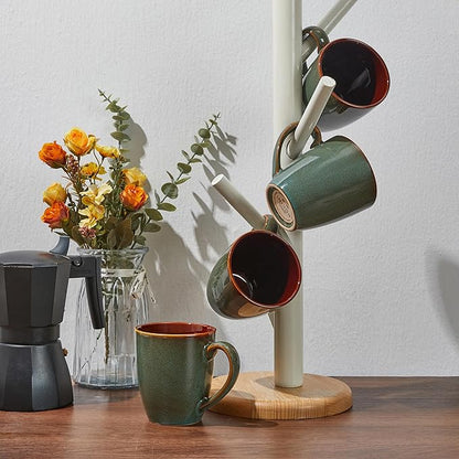 Coffee Mug 16 oz, Ceramic Coffee Mugs Set of 4, Reactive Glaze Mug for Latte/Tea/Cappuccino, Large Stackable Mug Set for Men, Women, Dad, Mom, Dishwasher & Microwave Safe, Brown Green